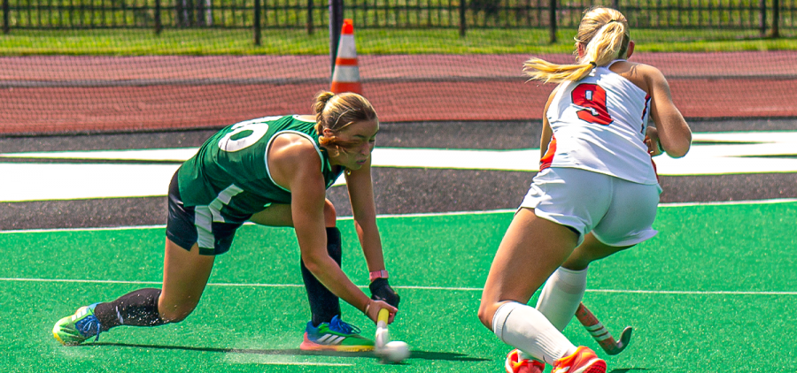 Ohio Field Hockey midfielder Maria De Grande takes a shot in a loss against Davidson