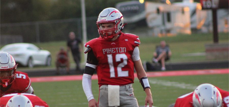 Piketon quarterback is waiting for the snap of the ball.