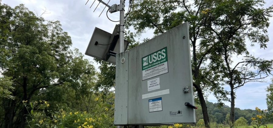 A USGS streamgage in Harrison County measures the water level, flow and temperature of a local creek.