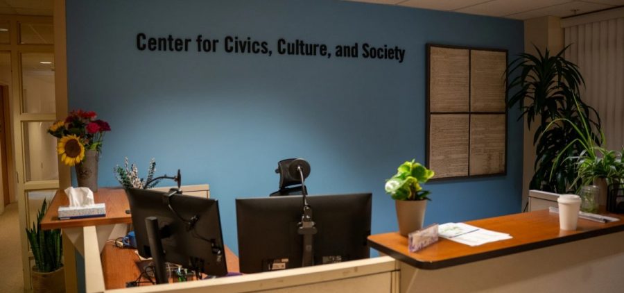 The front desk for the Center for Civics, Culture and Society at Cleveland State University