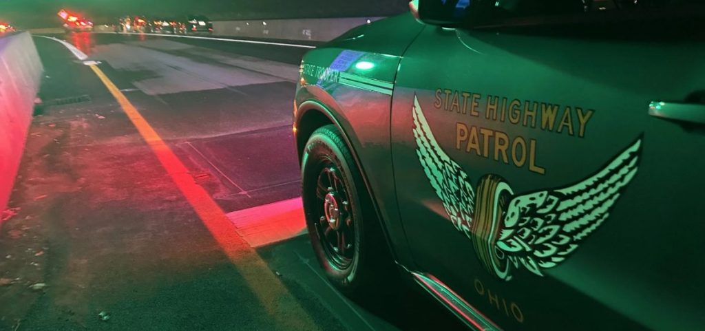 An Ohio State Highway Patrol cruiser protects a crime scene in Cincinnati.