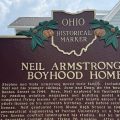 An Ohio historical landmark sign is displayed outside the former home of Neil Armstron