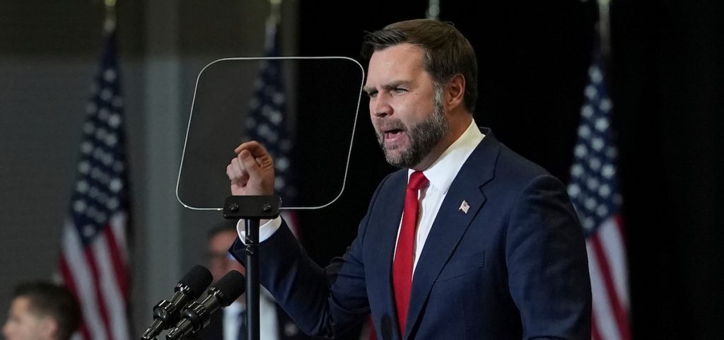 Vice President JD Vance speaks during a campaign rally at the Sharonville Convention Center,