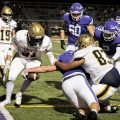 Logan receiver reaches for the end zone to cut the Lancaster lead late in the game.