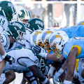 Ohio Football defense lining up on the goalline in a win against Kent State