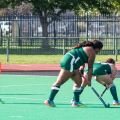 Ohio Field Hockey players lining up for a pentalty shot in win over Mercyhurst