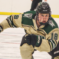 Ohio Hockey forward Lance Mengel skating towards goal in win over Stony Brook