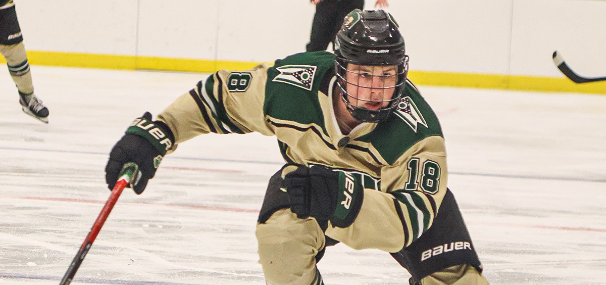 Ohio Hockey forward Lance Mengel skating towards goal in win over Stony Brook