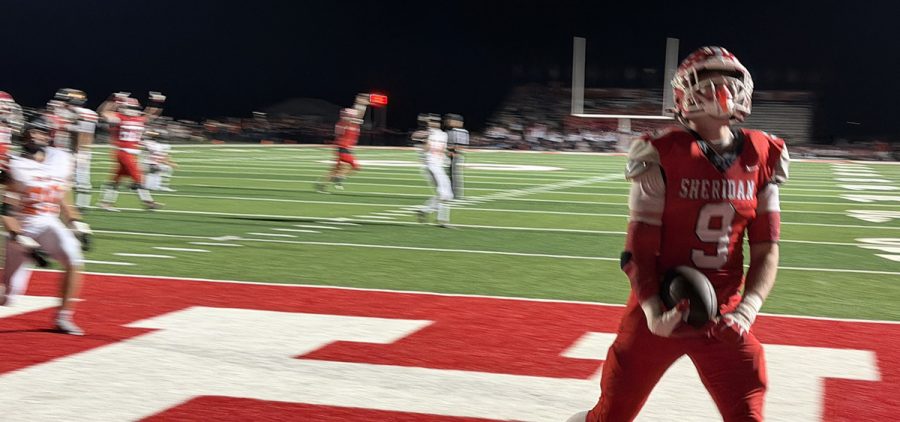 A Sheridan General celebrates a touchdown against the New Lexington Panthers.