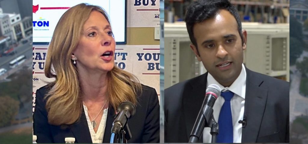 Candidates for Ohio Governor Amy Acton (D) and Vivek Ramaswamy (R).