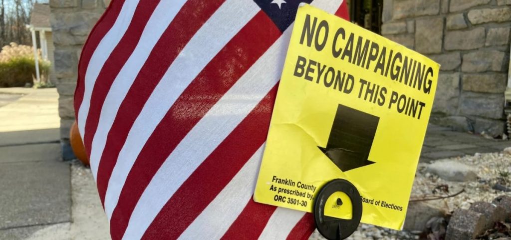 Flags denote a voting zone northeast of Columbus.