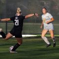 Ohio Soccer player delivers a strike against Toledo